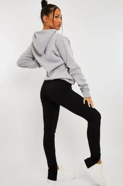 Rebellious Fashion Black Front Split Leggings - Polly