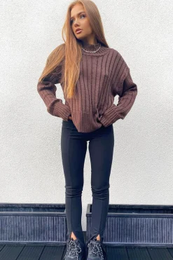 Rebellious Fashion Black Front Split Leggings - Polly