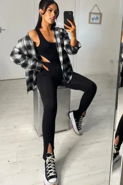 Rebellious Fashion Black Front Split Leggings - Polly