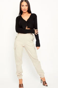 Rebellious Fashion Black Front Tie Knit Cardigan Top - Paloma
