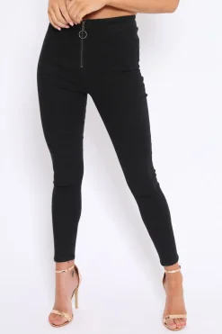 Rebellious Fashion Black Front Zip Skinny Jeans - Wriley