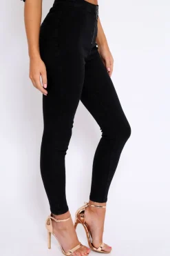 Rebellious Fashion Black Front Zip Skinny Jeans - Wriley