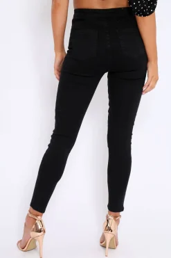 Rebellious Fashion Black Front Zip Skinny Jeans - Wriley