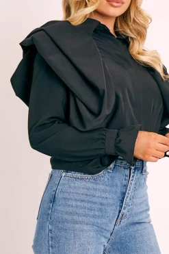 Rebellious Fashion Black Full Length Ruffle Sleeve Shirt - Keisha