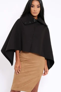Rebellious Fashion Black Funnel Collar Poncho - Caiden