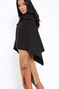 Rebellious Fashion Black Funnel Collar Poncho - Caiden