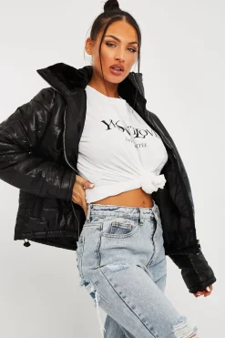 Rebellious Fashion Black Fur Lined Collar Puffer Coat - Hessie