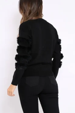 Rebellious Fashion Black Fur Sleeve Knitted Jumper - Courtnie