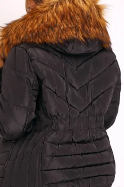 Rebellious Fashion Black Fur Trim Quilted Puffer Coat - Lania