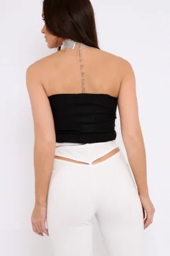 Rebellious Fashion Black Gathered Middle Bandeau Crop Top - Darlah