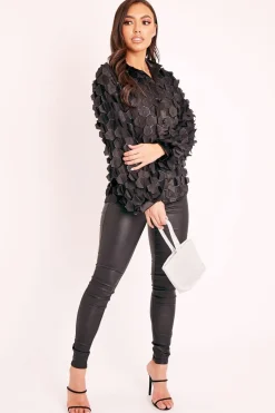 Rebellious Fashion Black Geometric Applique Button Front Shirt - Bostyn