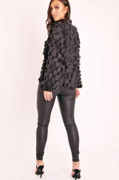 Rebellious Fashion Black Geometric Applique Button Front Shirt - Bostyn