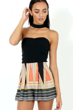 Rebellious Fashion Black Geo Print Bandeau Choker Playsuit - Kerrie