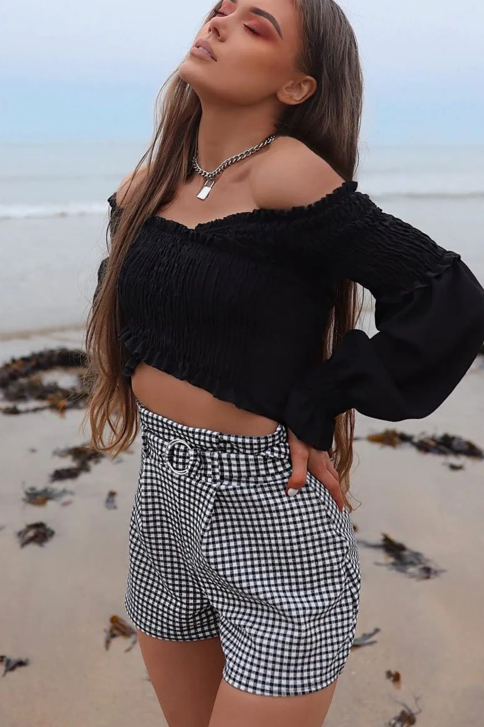Rebellious Fashion Black Gingham Belted Pleated Shorts - Kirstyn
