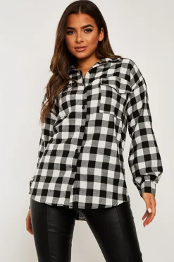 Rebellious Fashion Black Gingham Check Oversized Shirt - Gizel