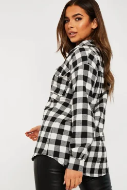 Rebellious Fashion Black Gingham Check Oversized Shirt - Gizel
