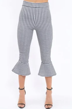 Rebellious Fashion Black Gingham Cropped Flare Hem Trousers - Aniesha