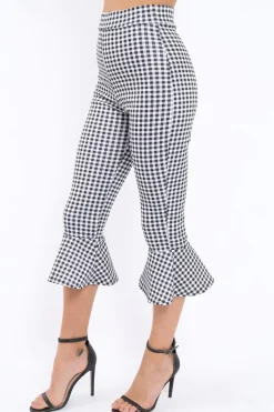 Rebellious Fashion Black Gingham Cropped Flare Hem Trousers - Aniesha