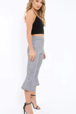 Rebellious Fashion Black Gingham Cropped Flare Hem Trousers - Aniesha