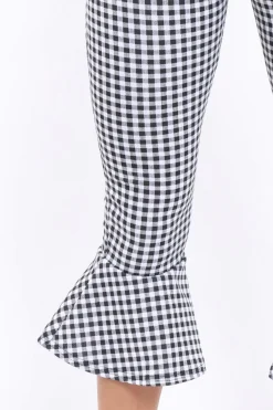 Rebellious Fashion Black Gingham Cropped Flare Hem Trousers - Aniesha