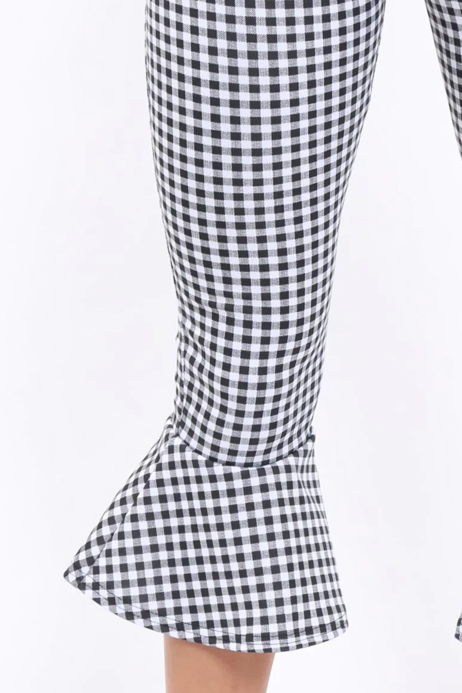 Rebellious Fashion Black Gingham Cropped Flare Hem Trousers - Aniesha