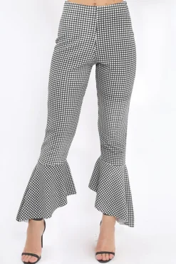 Rebellious Fashion Black Gingham Frill Hem Trousers - Payton