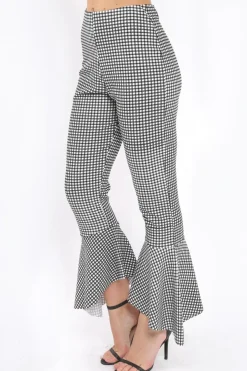 Rebellious Fashion Black Gingham Frill Hem Trousers - Payton