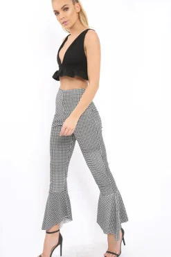 Rebellious Fashion Black Gingham Frill Hem Trousers - Payton