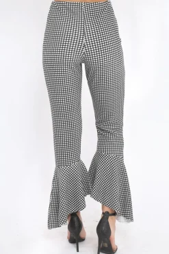 Rebellious Fashion Black Gingham Frill Hem Trousers - Payton