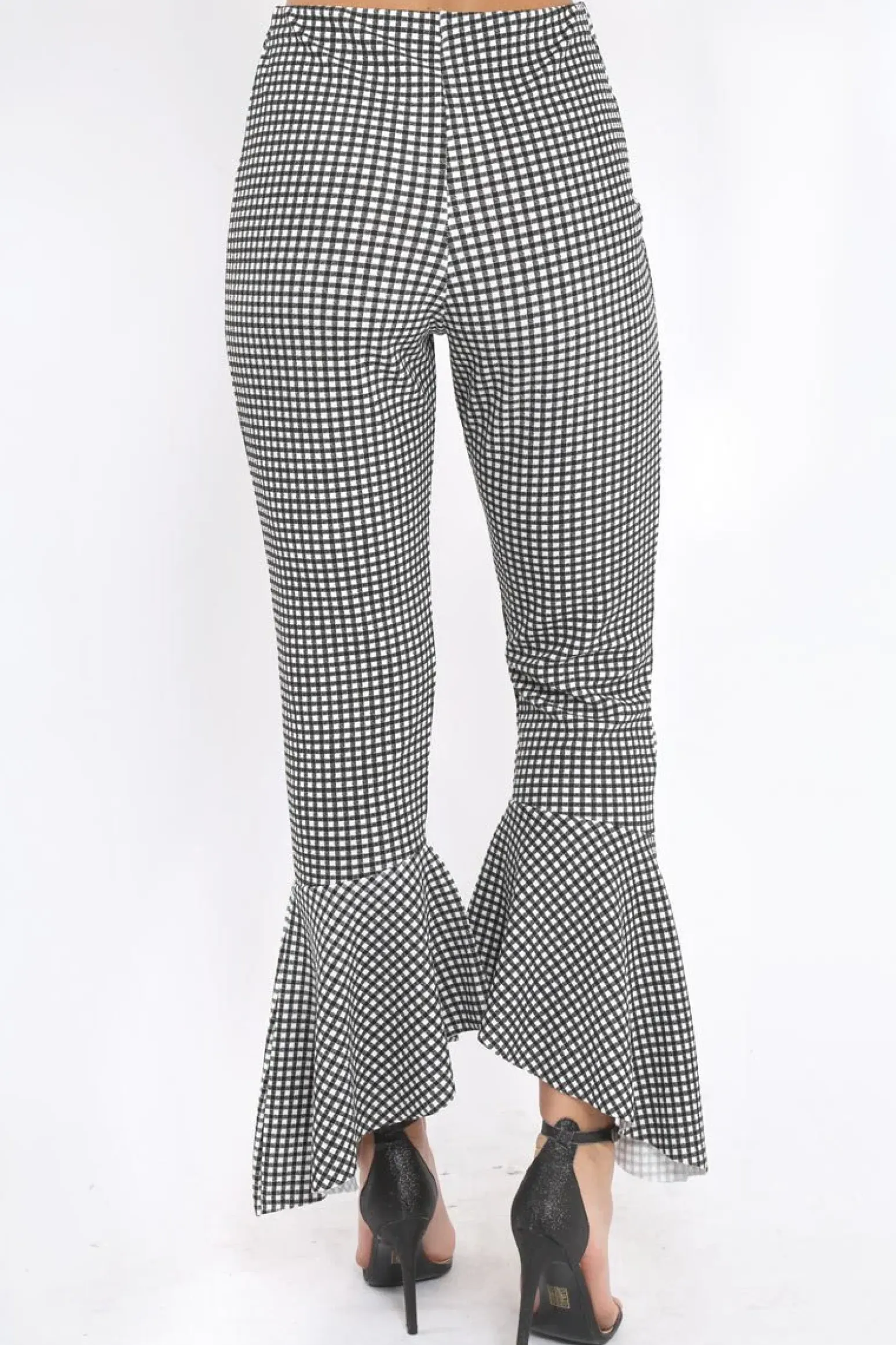 Rebellious Fashion Black Gingham Frill Hem Trousers - Payton