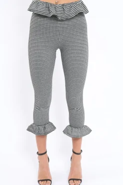 Rebellious Fashion Black Gingham Frill Hem Trousers - Marianne