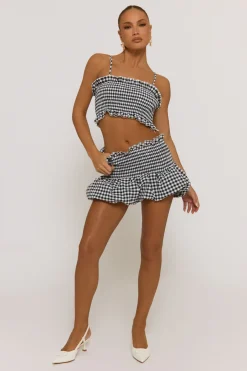 Rebellious Fashion Black Gingham Shirred Top and Mini Skirt Co-ord Set - Alyona