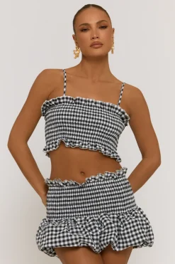 Rebellious Fashion Black Gingham Shirred Top and Mini Skirt Co-ord Set - Alyona