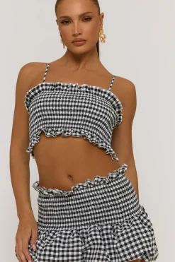 Rebellious Fashion Black Gingham Shirred Top and Mini Skirt Co-ord Set - Alyona