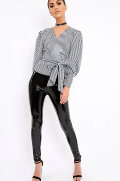 Rebellious Fashion Black Gingham Wrap Front Top - Gloria