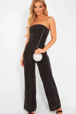 Rebellious Fashion Black Glitter Bandeau Crop Top - Kelce
