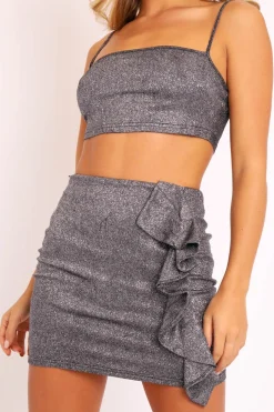 Rebellious Fashion Black Glitter Crop Top Ruffle Skirt Co-ord - Faith