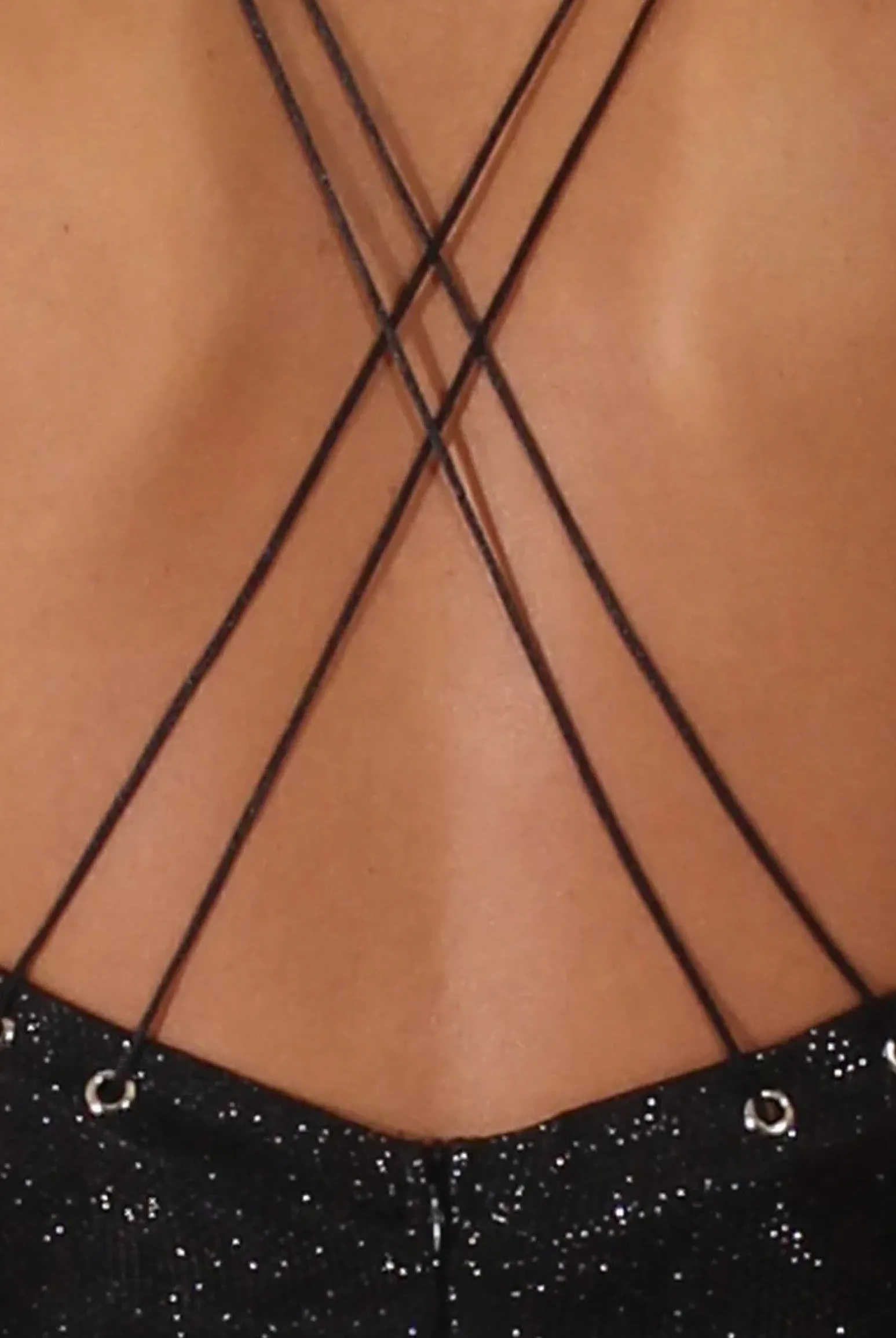 Rebellious Fashion Black Glitter Cross Back Strappy Playsuit - Jaclyn
