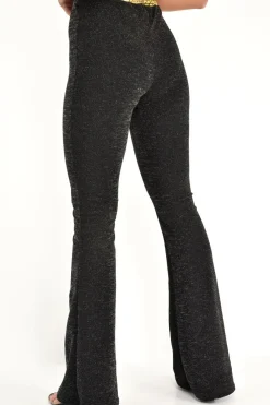 Rebellious Fashion Black Glitter Kick Flare Trousers - Chlo