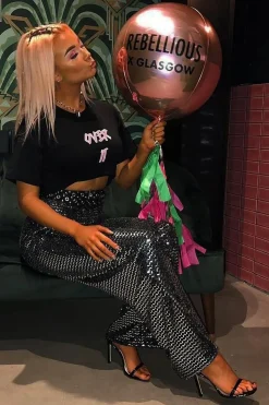 Rebellious Fashion Black Glitter Wide Leg Trousers - Kimberlie