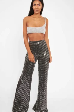 Rebellious Fashion Black Glitter Wide Leg Trousers - Jalessa