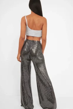Rebellious Fashion Black Glitter Wide Leg Trousers - Jalessa