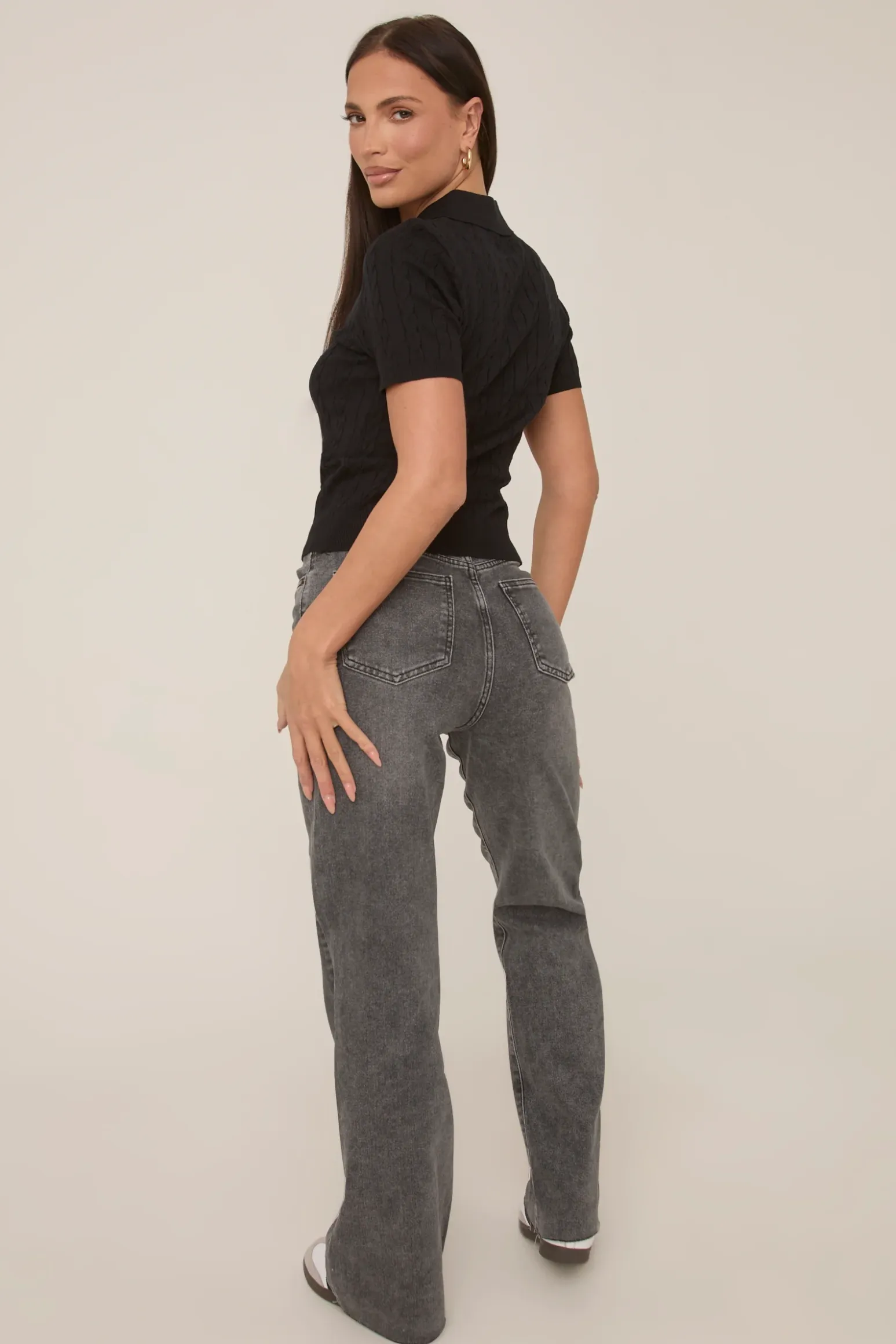 Rebellious Fashion Black Gold Button Detail Knitted Top - Valencia