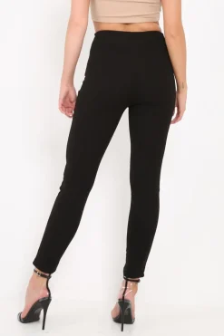 Rebellious Fashion Black Gold Button Front Skinny Trousers - Aivy