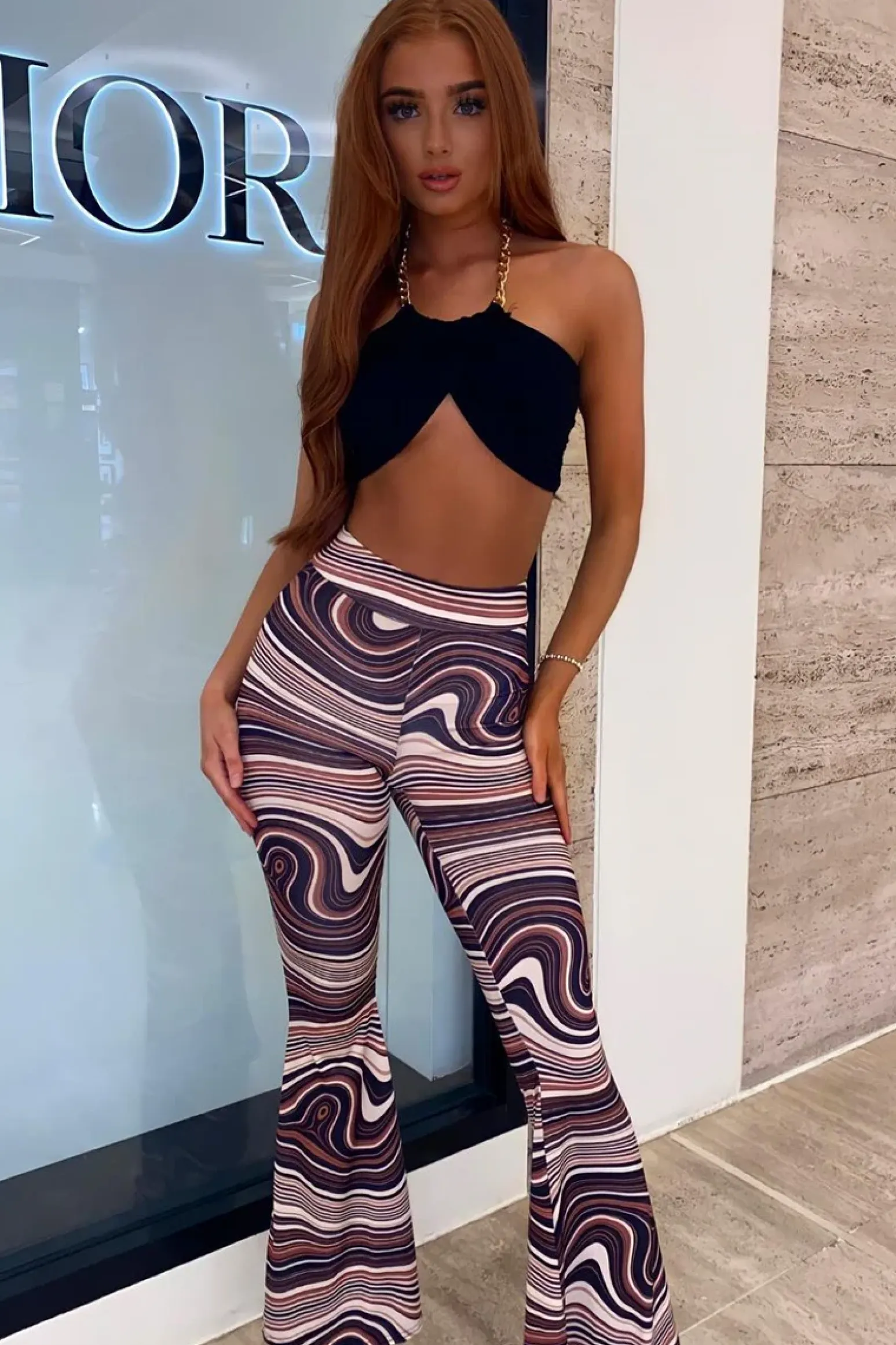 Rebellious Fashion Black Gold Chain Halter Neck Crop Top - Leena