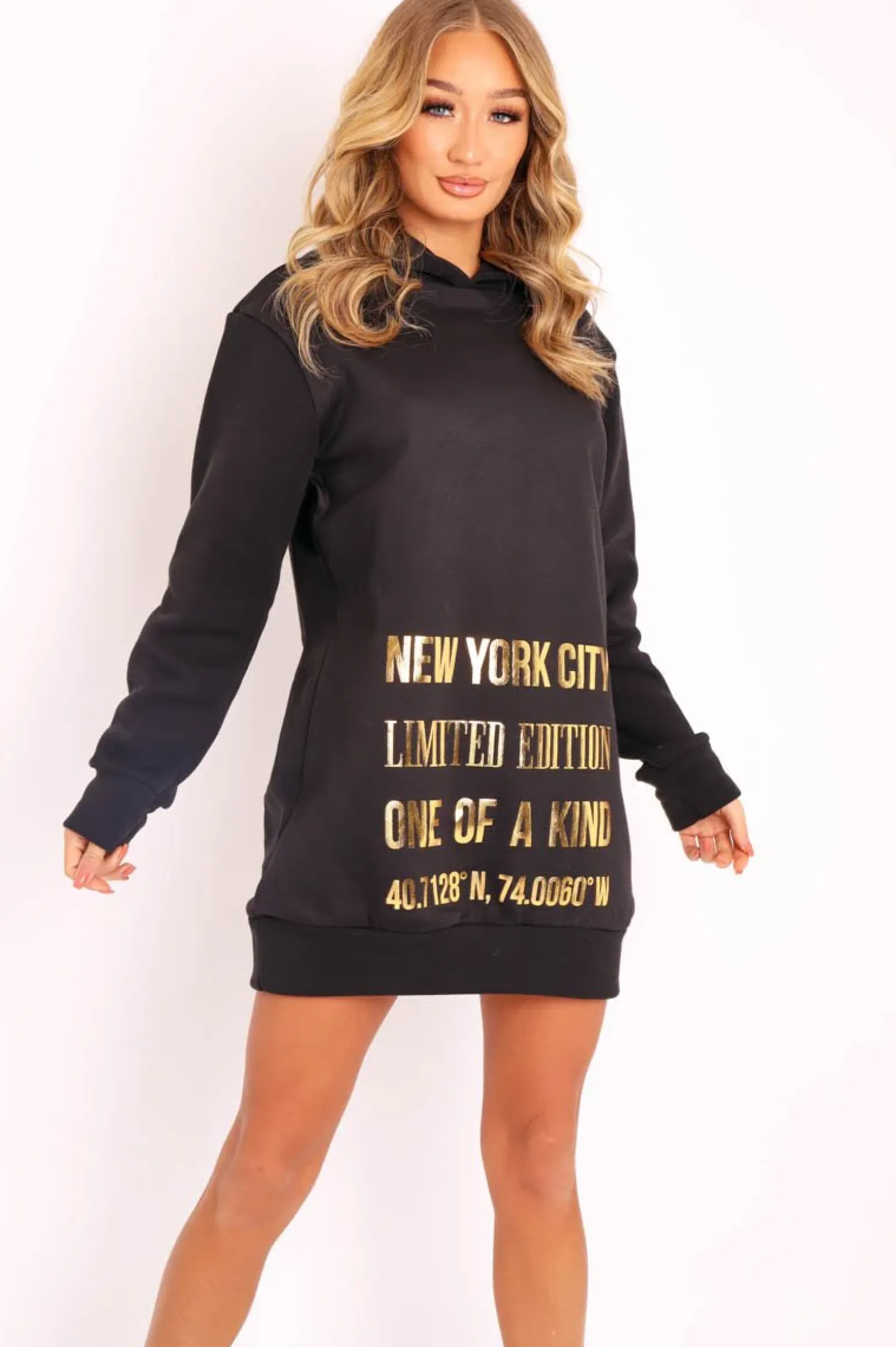Rebellious Fashion Black Gold Metallic Slogan Hoodie - Dacia