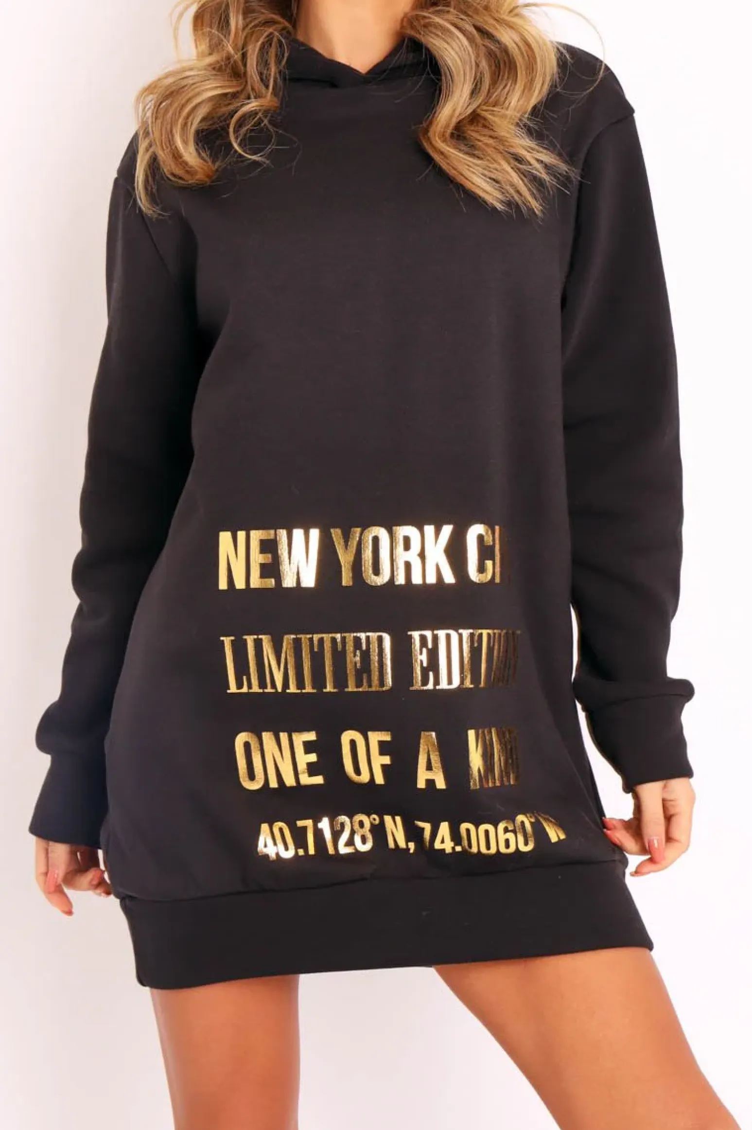 Rebellious Fashion Black Gold Metallic Slogan Hoodie - Dacia