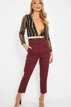 Rebellious Fashion Black Gold Sequin Plunge Bodysuit - Dreah