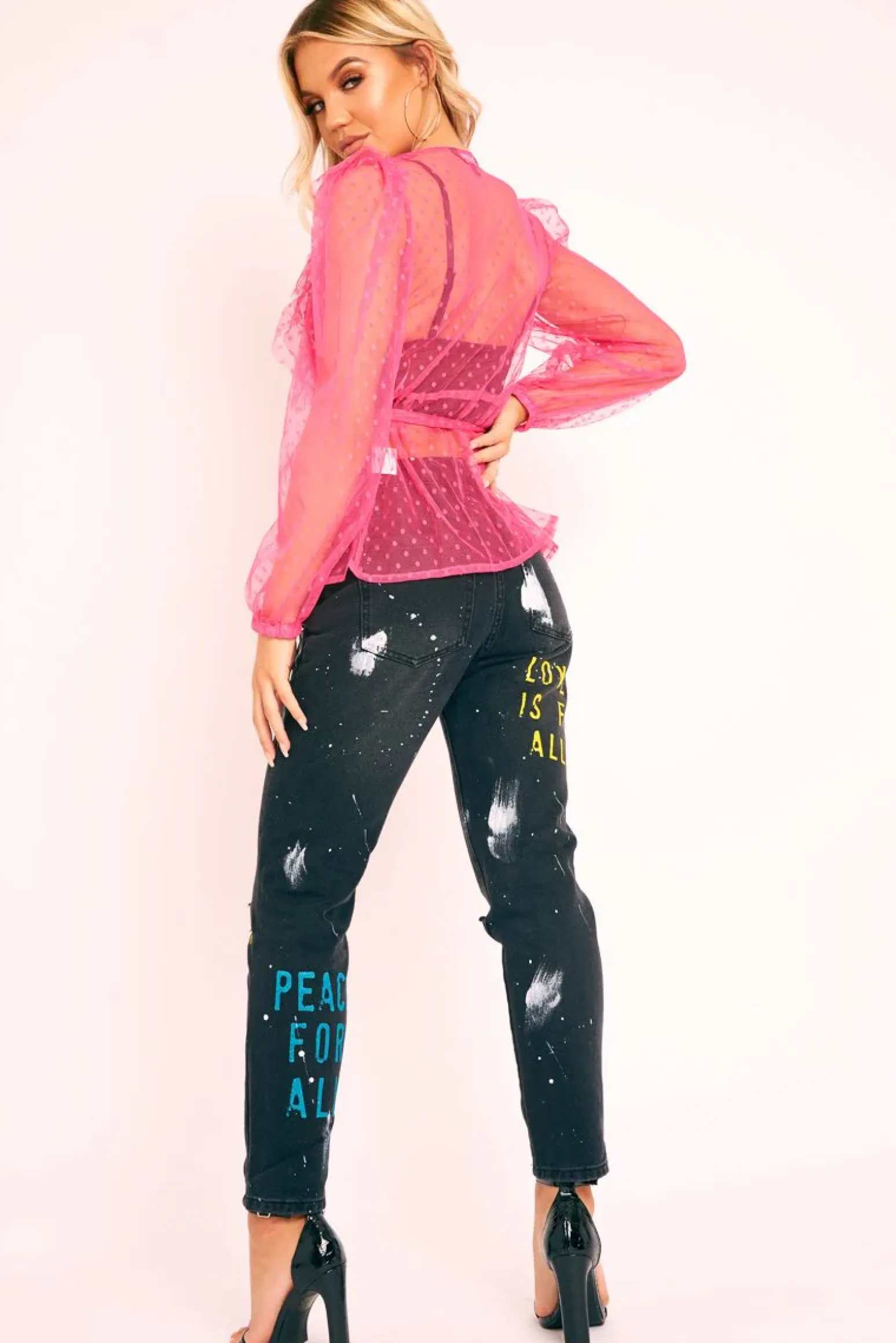 Rebellious Fashion Black Graffiti Print Distressed Boyfriend Jeans - Maryana