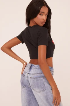 Rebellious Fashion Black Graphic Print Cropped T-shirt - Jayden